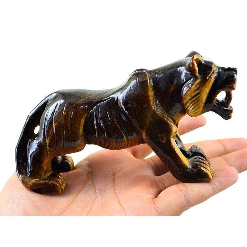 gemsmore:Genuine Golden Tiger Eye Hand Carved Tiger