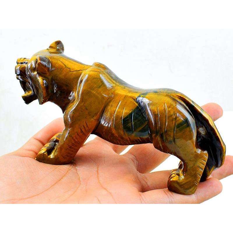 gemsmore:Genuine Golden Tiger Eye Hand Carved Tiger