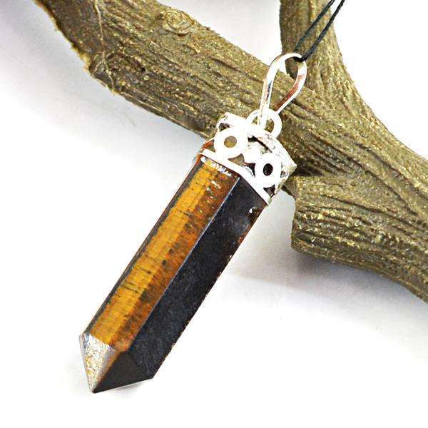 gemsmore:Genuine Golden Tiger Eye Healing Point Pendant