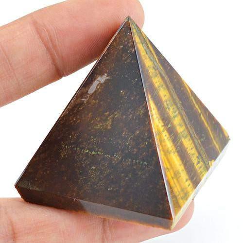 gemsmore:Genuine Golden Tiger Eye Healing Pyramid