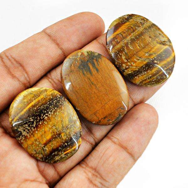 gemsmore:Genuine Golden Tiger Eye Oval Shape Loose Gemstone Lot