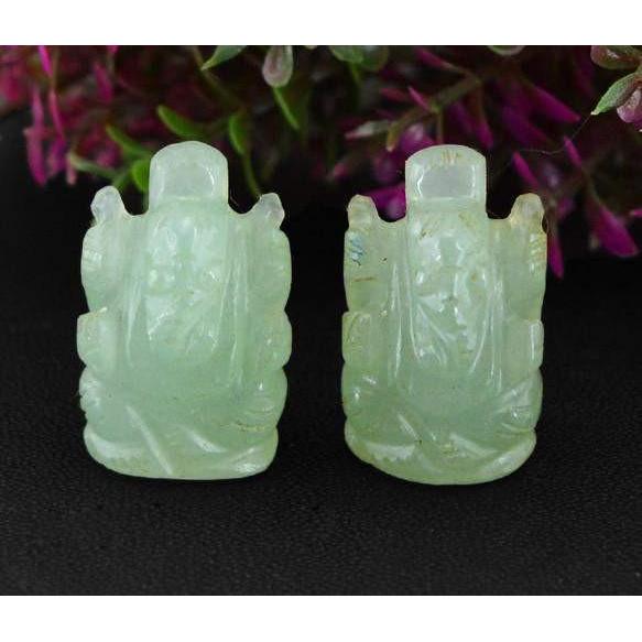 gemsmore:Genuine Green Aquamarine Carved Ganesha Gemstone Pair