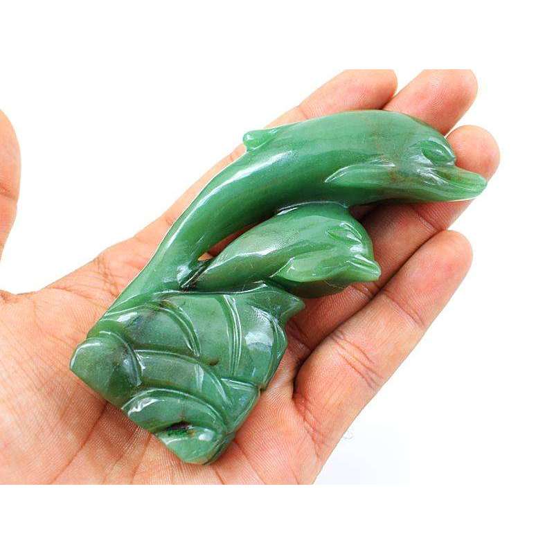 gemsmore:Genuine Green Aventurine Hand Carved Gemstone Twin Dolphin