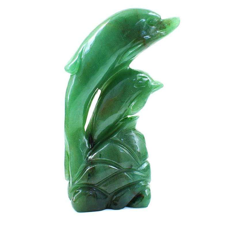 gemsmore:Genuine Green Aventurine Hand Carved Gemstone Twin Dolphin