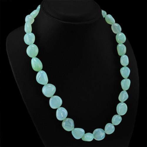 gemsmore:Genuine Green Chalcedony Untreated Beads Necklace