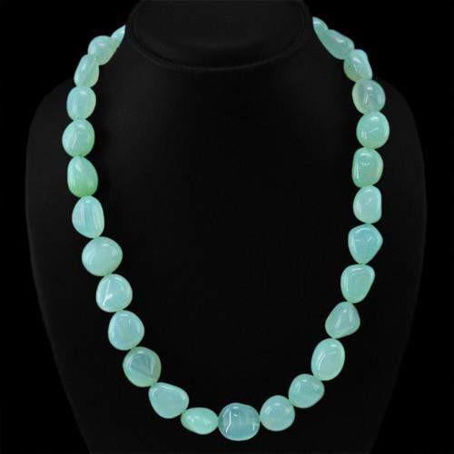 gemsmore:Genuine Green Chalcedony Untreated Beads Necklace