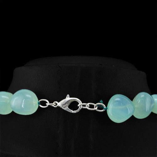 gemsmore:Genuine Green Chalcedony Untreated Beads Necklace