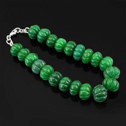 gemsmore:Genuine Green Emerald Carved Beads Bracelet