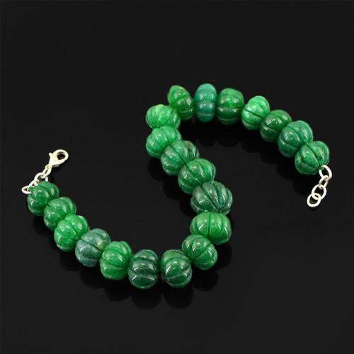 gemsmore:Genuine Green Emerald Carved Beads Bracelet