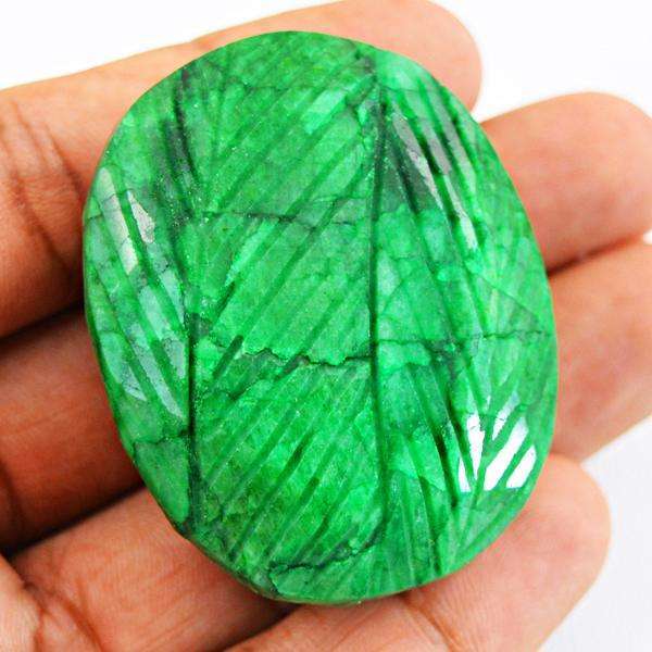 gemsmore:Genuine Green Flower Carved Emerald Untreated Loose Gemstone