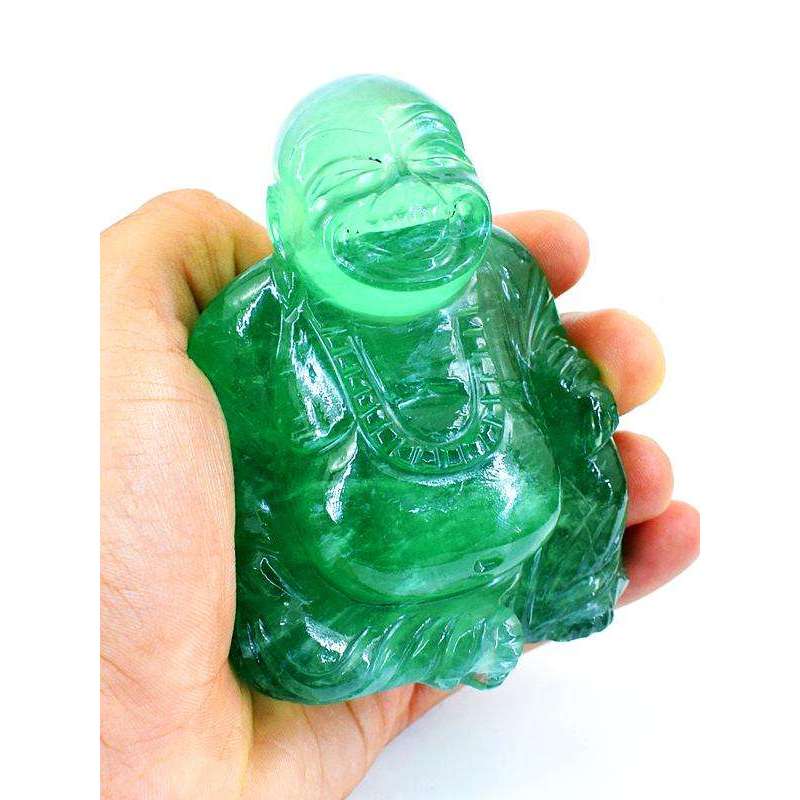 gemsmore:Genuine Green Fluorite Carved Laughing Buddha - Happy Man