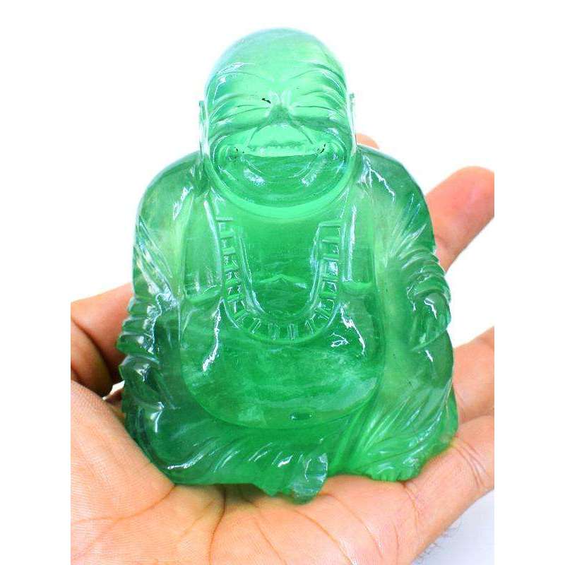 gemsmore:Genuine Green Fluorite Carved Laughing Buddha - Happy Man