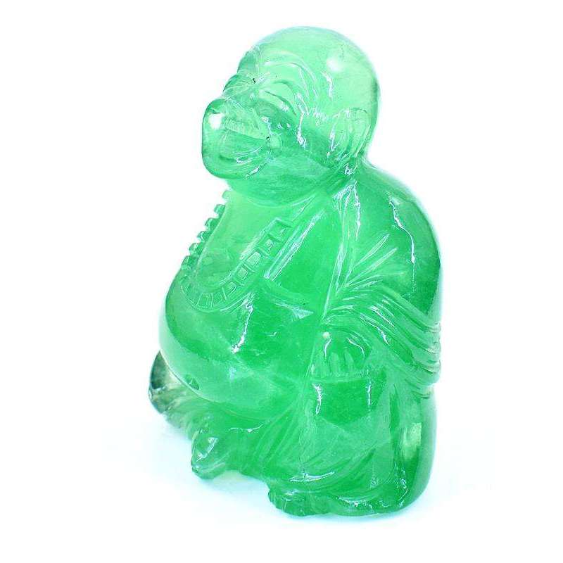 gemsmore:Genuine Green Fluorite Carved Laughing Buddha - Happy Man