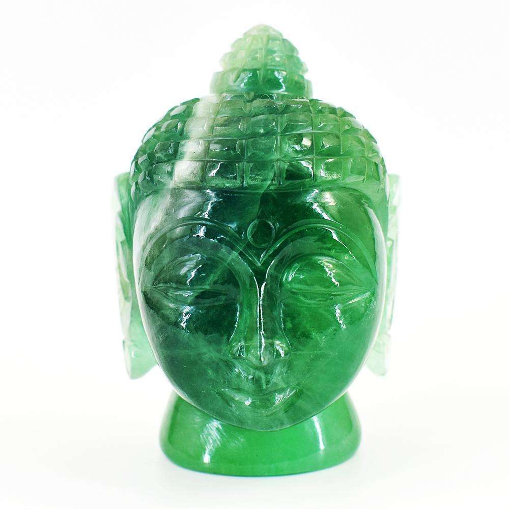 gemsmore:Genuine Green Fluorite Hand Carved Genuine Crystal Gemstone Carving Buddha Head
