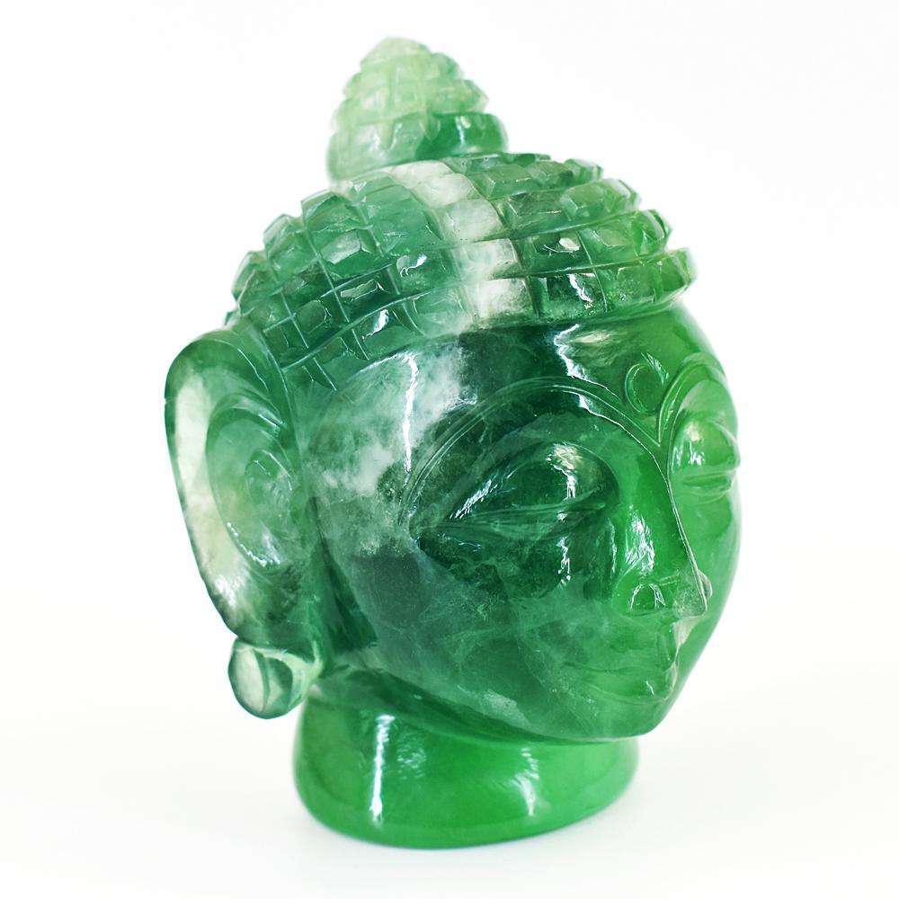 gemsmore:Genuine Green Fluorite Hand Carved Genuine Crystal Gemstone Carving Buddha Head