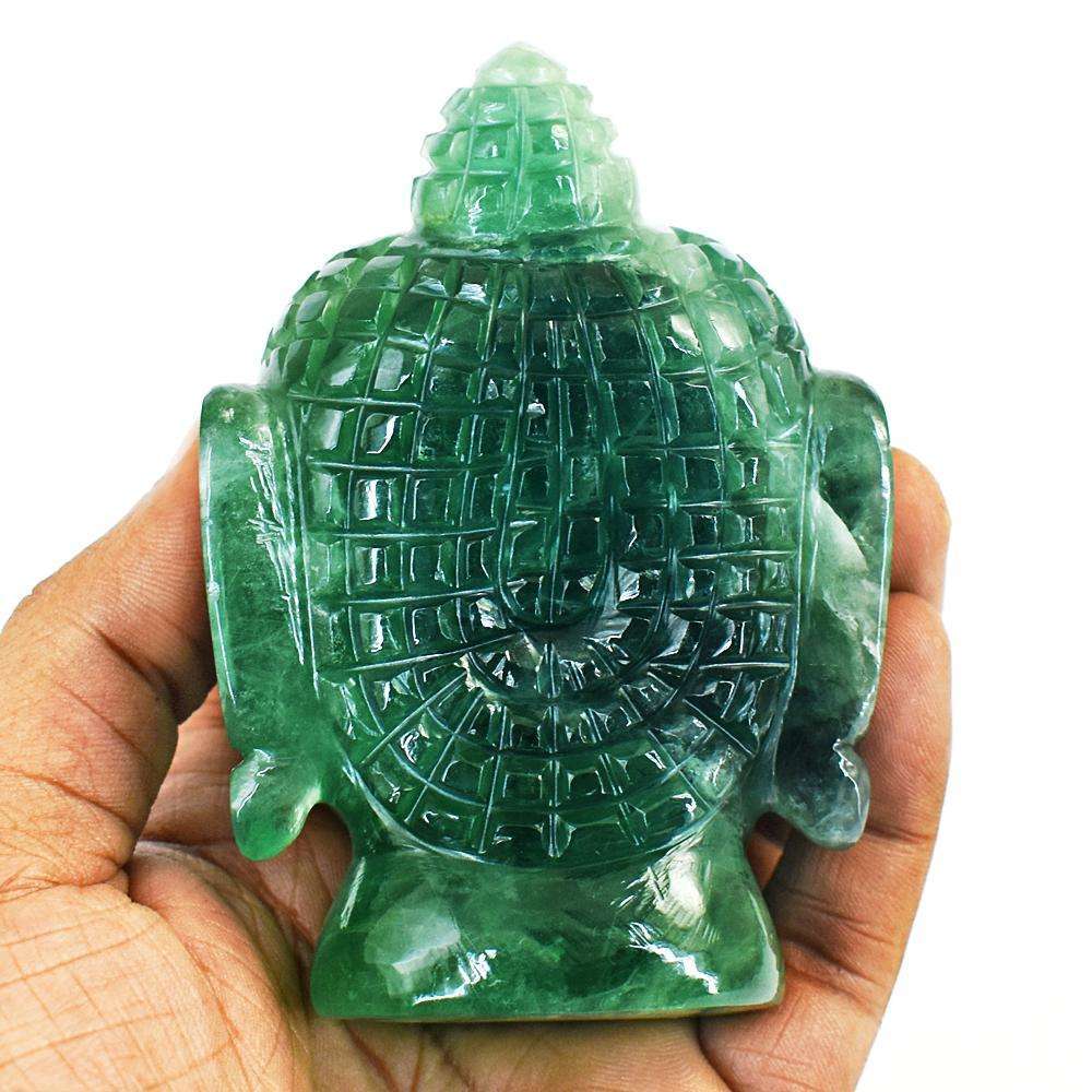 gemsmore:Genuine Green Fluorite Hand Carved Genuine Crystal Gemstone Carving Buddha Head