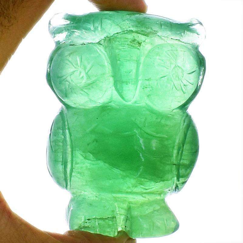 gemsmore:Genuine Green Fluorite Hand Carved Owl