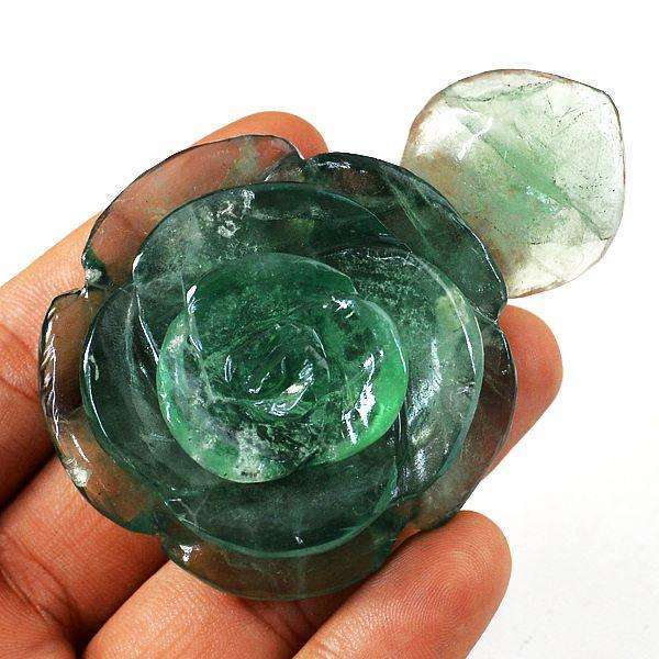 gemsmore:Genuine Green Fluorite Hand Carved Rose Gemstone