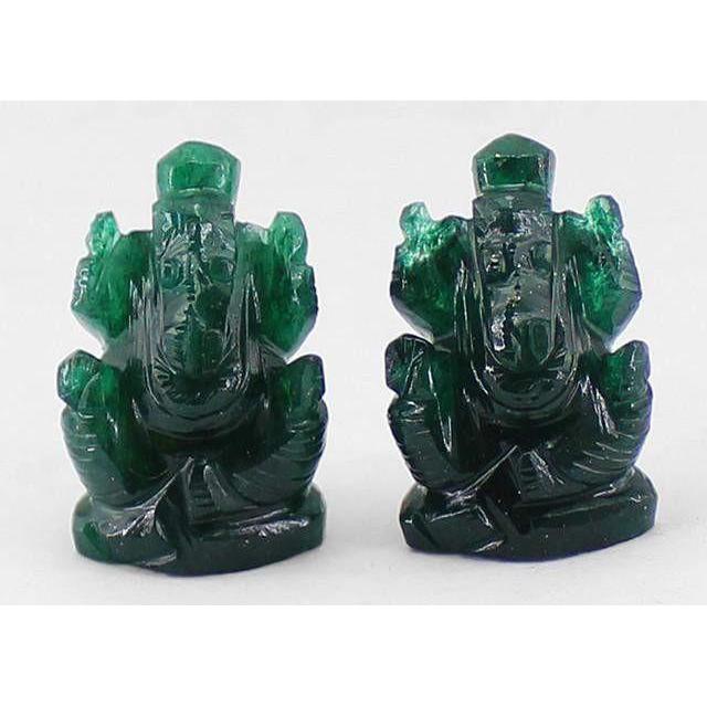 gemsmore:Genuine Green Jade Carved Ganesha Gemstone Lot