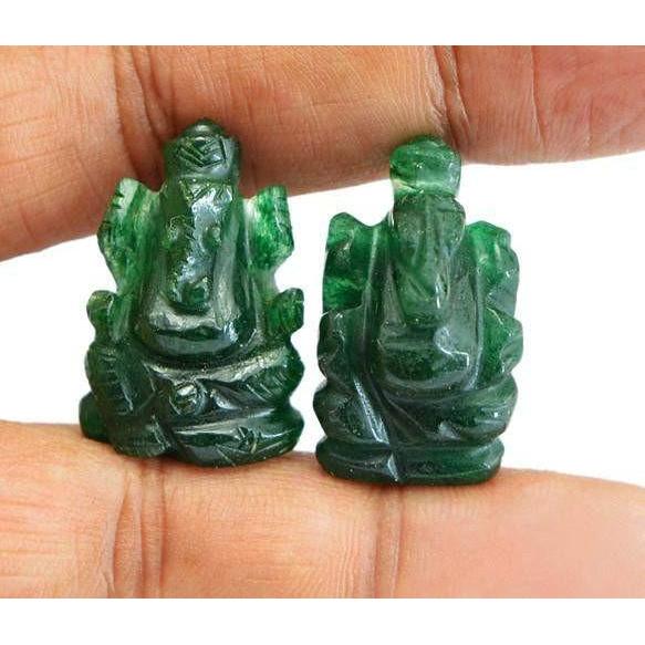 gemsmore:Genuine Green Jade Carved Ganesha Gemstone Pair