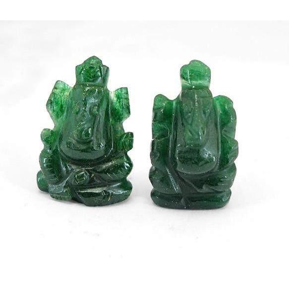 gemsmore:Genuine Green Jade Carved Ganesha Gemstone Pair