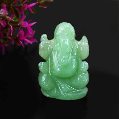 gemsmore:Genuine Green Jade Carved Ganesha Gemstone