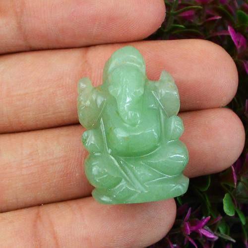 gemsmore:Genuine Green Jade Carved Ganesha Gemstone