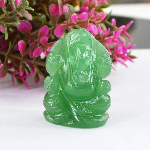 gemsmore:Genuine Green Jade Carved Ganesha Gemstone