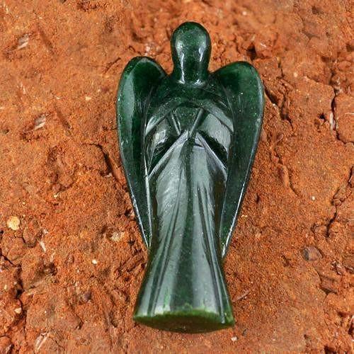 gemsmore:Genuine Green Jade Carved Healing Angel Gemstone