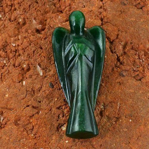 gemsmore:Genuine Green Jade Carved Healing Angel Gemstone