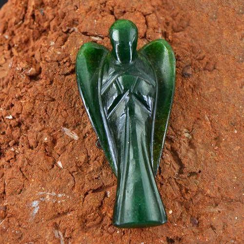 gemsmore:Genuine Green Jade Carved Healing Angel Pendant