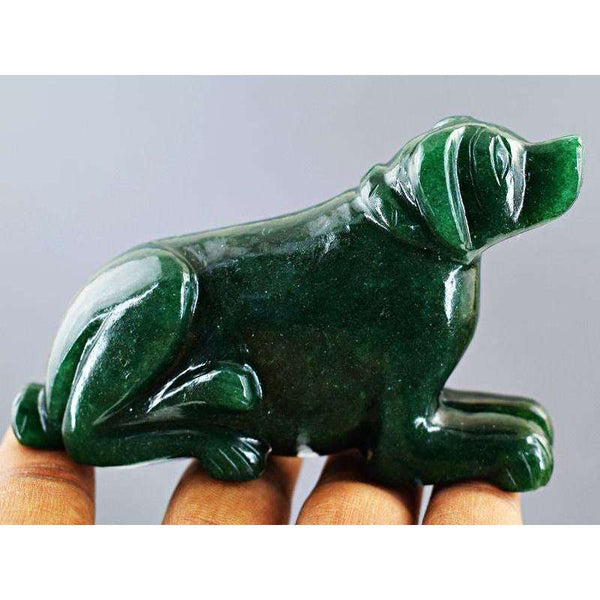 gemsmore:Genuine Green Jade Hand Carved Dog