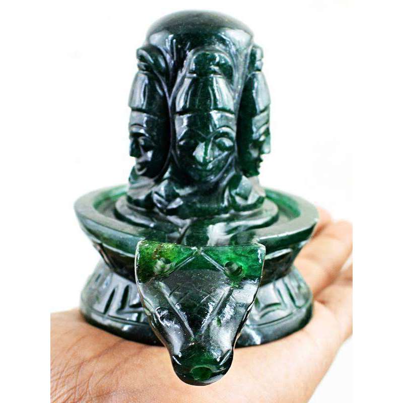 gemsmore:Genuine Green Jade Hand Carved Shiva Shivling