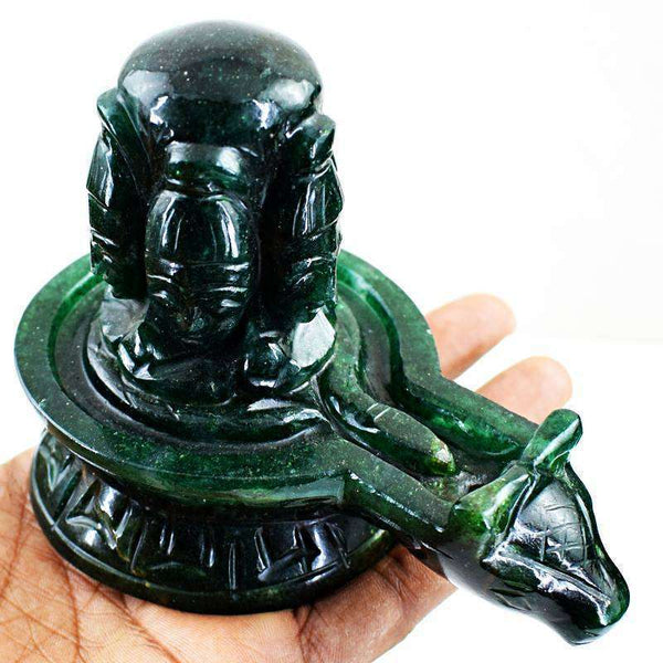 gemsmore:Genuine Green Jade Hand Carved Shiva Shivling