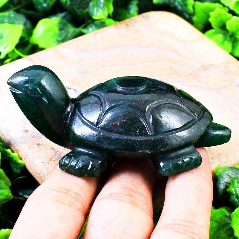 gemsmore:Genuine Green Jade Hand Carved Turtle