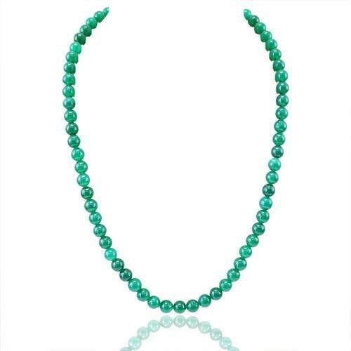 gemsmore:Genuine Green Jade Round Beads Necklace