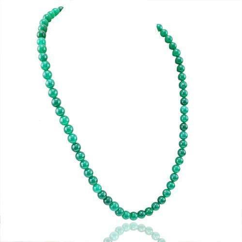 gemsmore:Genuine Green Jade Round Beads Necklace