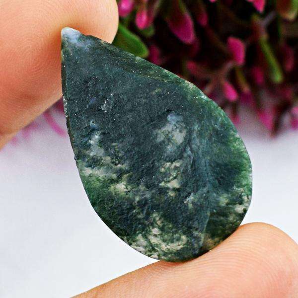 gemsmore:Genuine Green Moss Agate Druzy Pear Shape Untreated Loose Gemstone