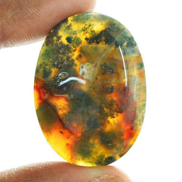 gemsmore:Genuine Green Moss Agate Oval Shape Loose Gemstone