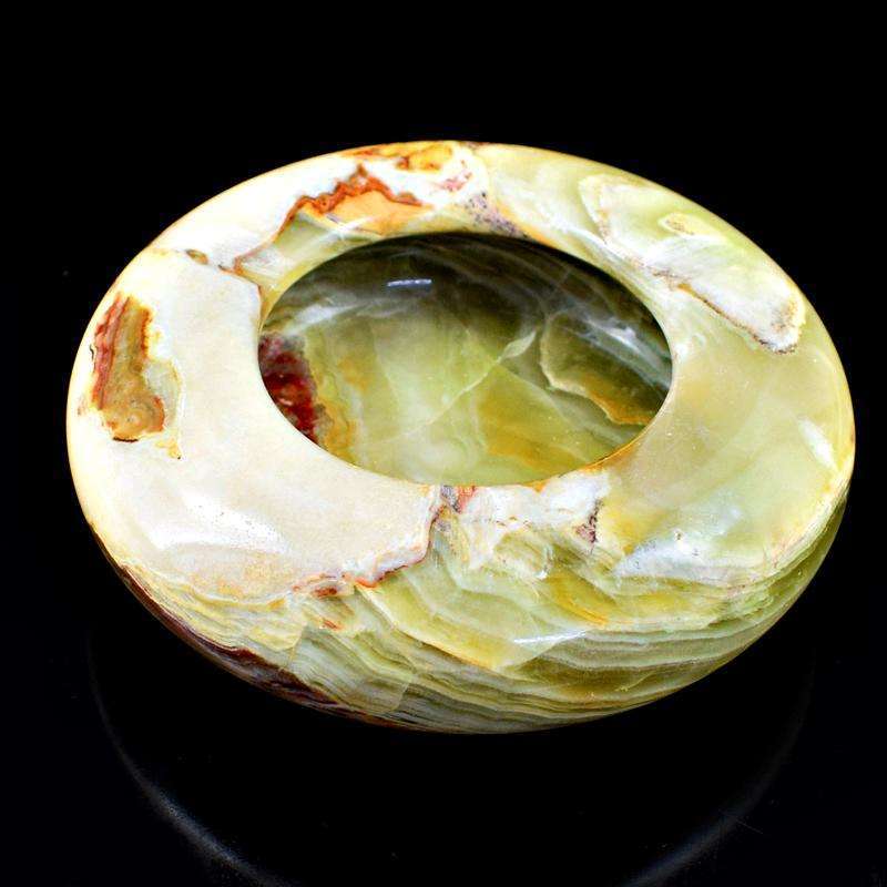 gemsmore:Genuine Green Onyx Carved Ashtray