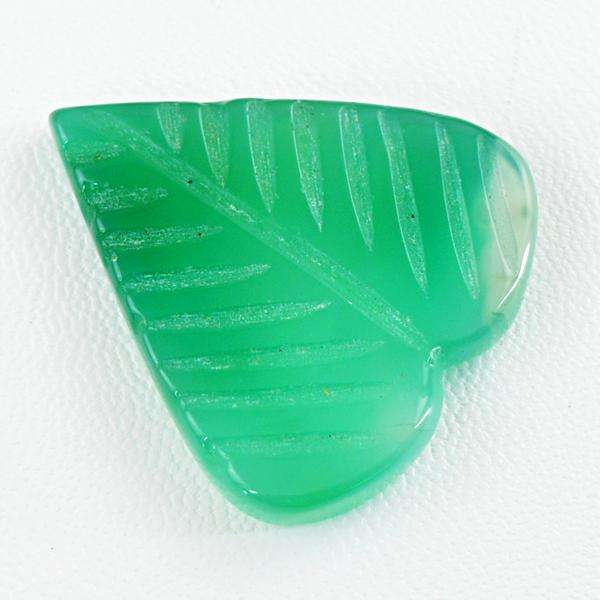gemsmore:Genuine Green Onyx Leaf Carved Untreated Loose Gemstone