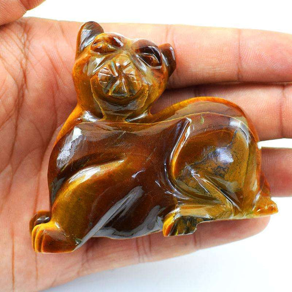 gemsmore:Genuine Hand Carved Golden Tiger Eye Cat