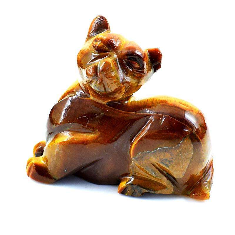 gemsmore:Genuine Hand Carved Golden Tiger Eye Cat