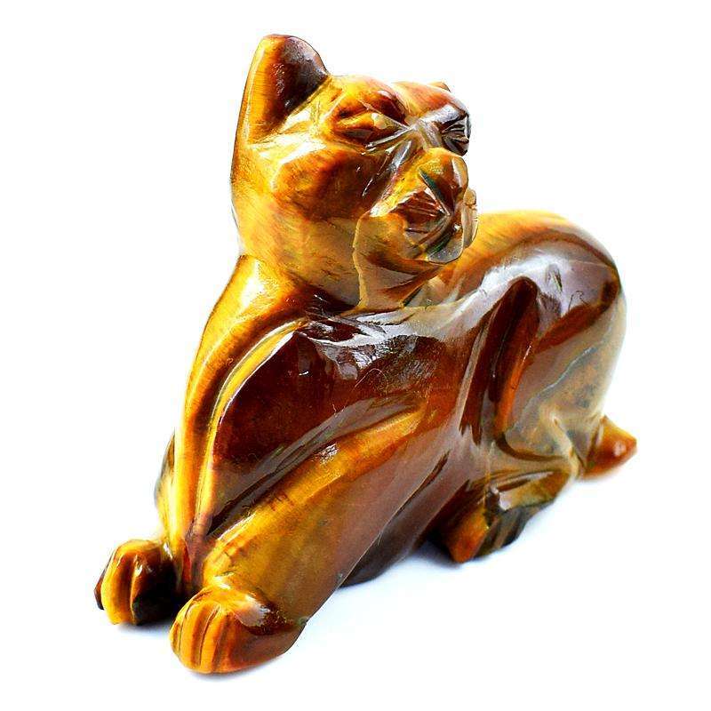 gemsmore:Genuine Hand Carved Golden Tiger Eye Cat