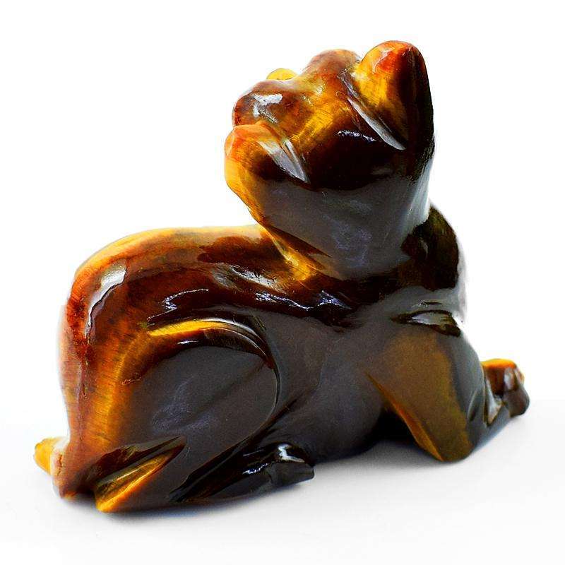 gemsmore:Genuine Hand Carved Golden Tiger Eye Cat