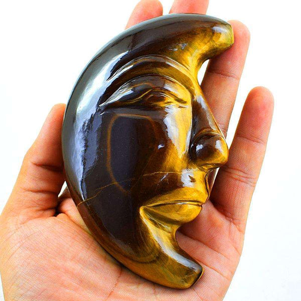 gemsmore:Genuine Hand Carved Golden Tiger Eye Moon Face