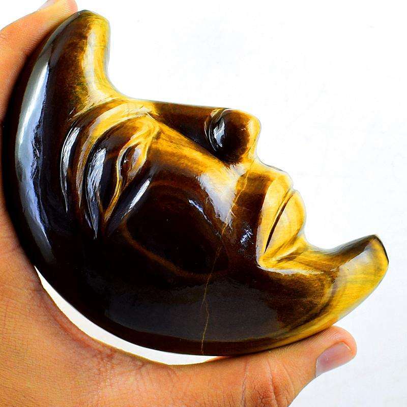 gemsmore:Genuine Hand Carved Golden Tiger Eye Moon Face