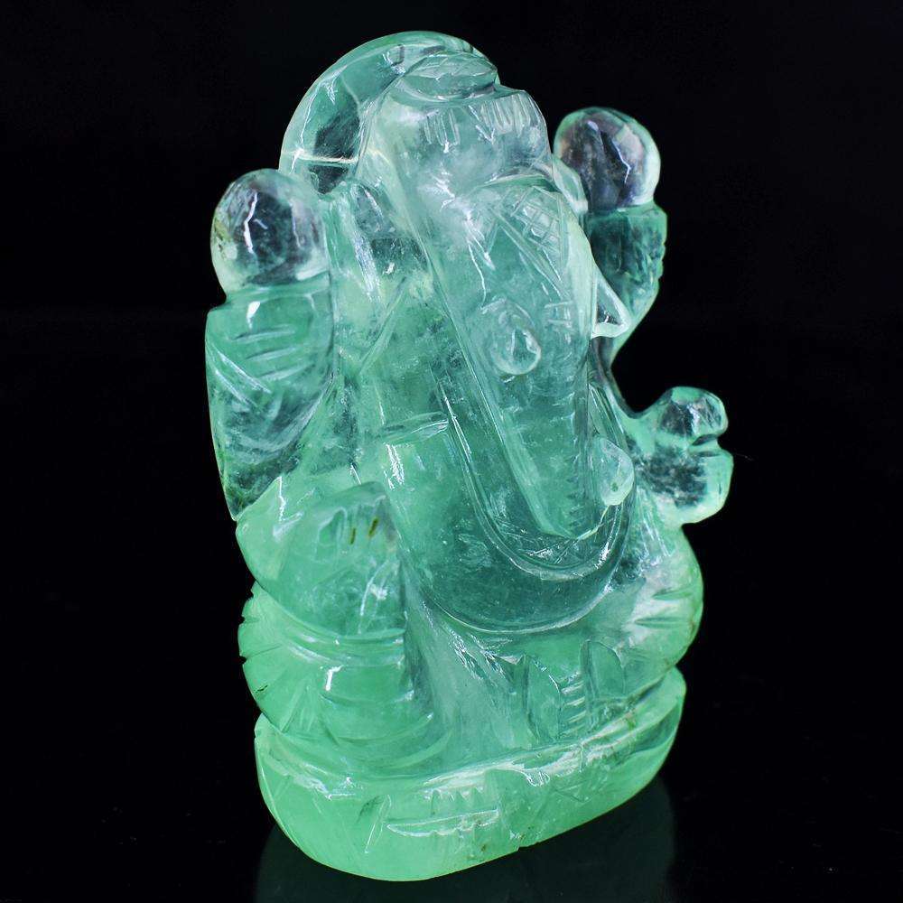 gemsmore:Genuine Hand Carved Green Fluorite Lord Ganesha