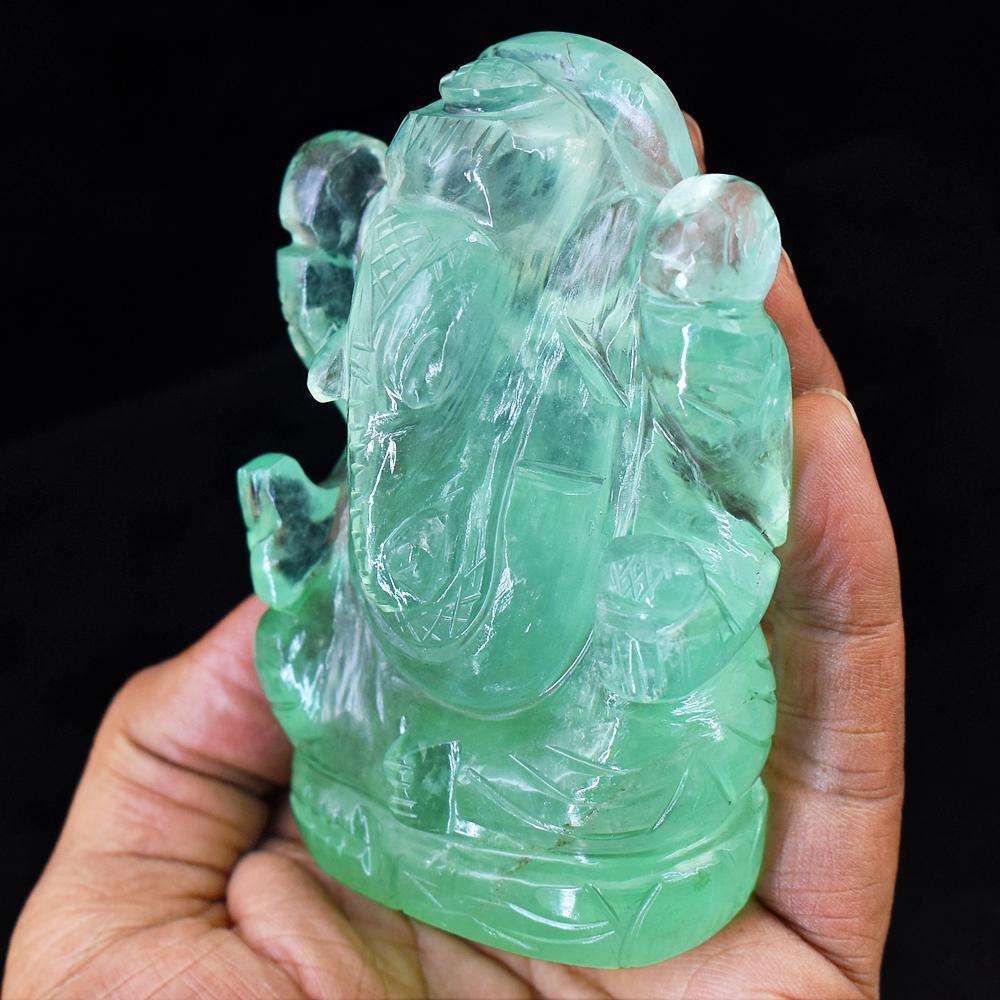 gemsmore:Genuine Hand Carved Green Fluorite Lord Ganesha