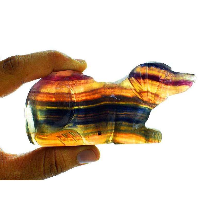 gemsmore:Genuine Hand Carved Multicolor Fluorite Doggy